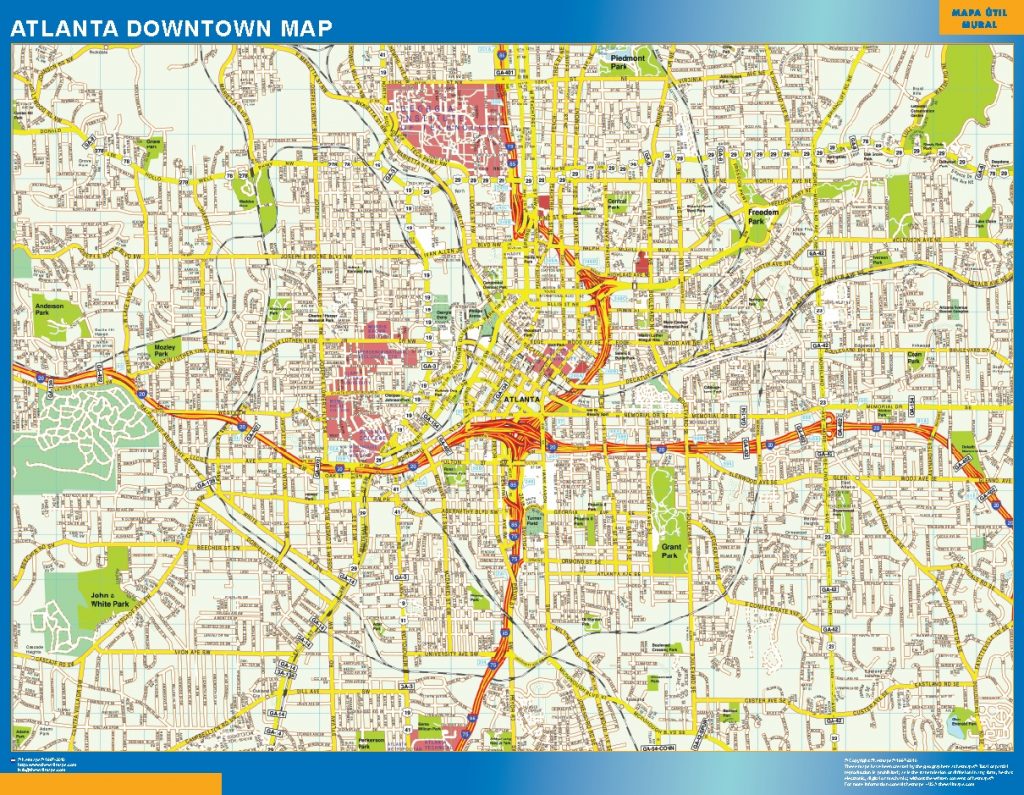 Atlanta Śródmieście mapa - Laminowane mapy świata na świecie.
