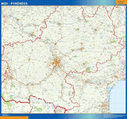 Midi Pyrenees laminated map