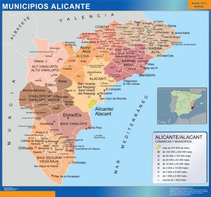 Municipalities Alicante map from Spain