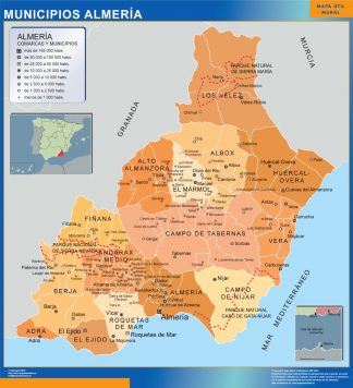 Municipalities Almeria map from Spain