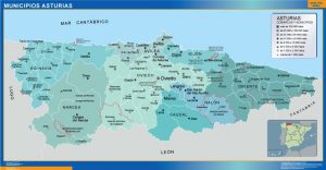 Municipalities Asturias map from Spain
