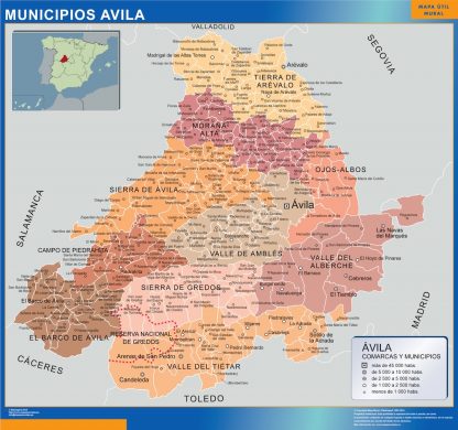 Municipalities Avila map from Spain