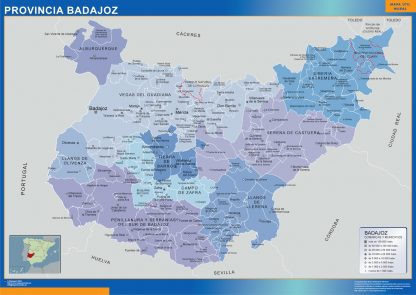 Municipalities Badajoz map from Spain