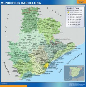 Municipalities Barcelona map from Spain