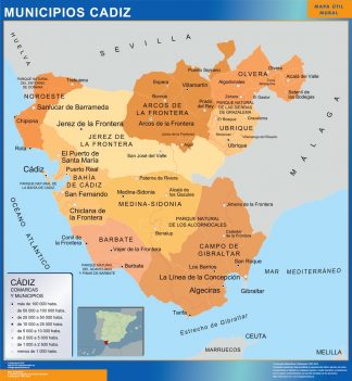 Municipalities Cadiz map from Spain