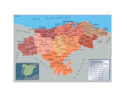 Municipalities Cantabria map from Spain