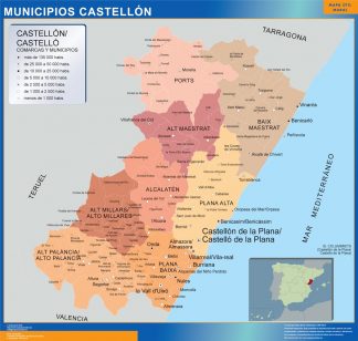 Municipalities Castellon map from Spain