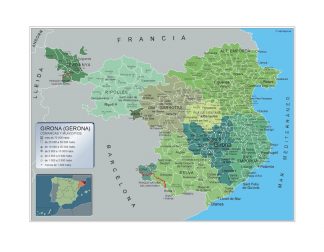 Municipalities Girona map from Spain
