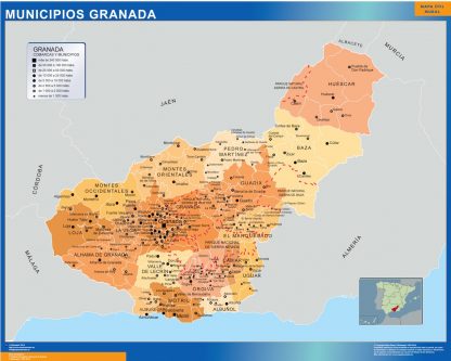 Municipalities Granada map from Spain