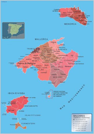 Municipalities Islas Baleares map from Spain