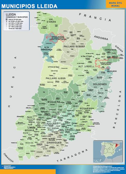 Municipalities Lerida map from Spain