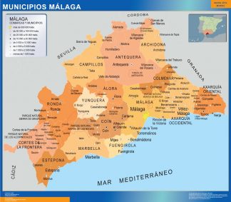 Municipalities Malaga map from Spain