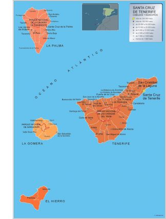 Municipalities Tenerife map from Spain