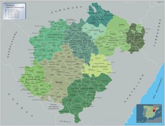 Municipalities Teruel map from Spain